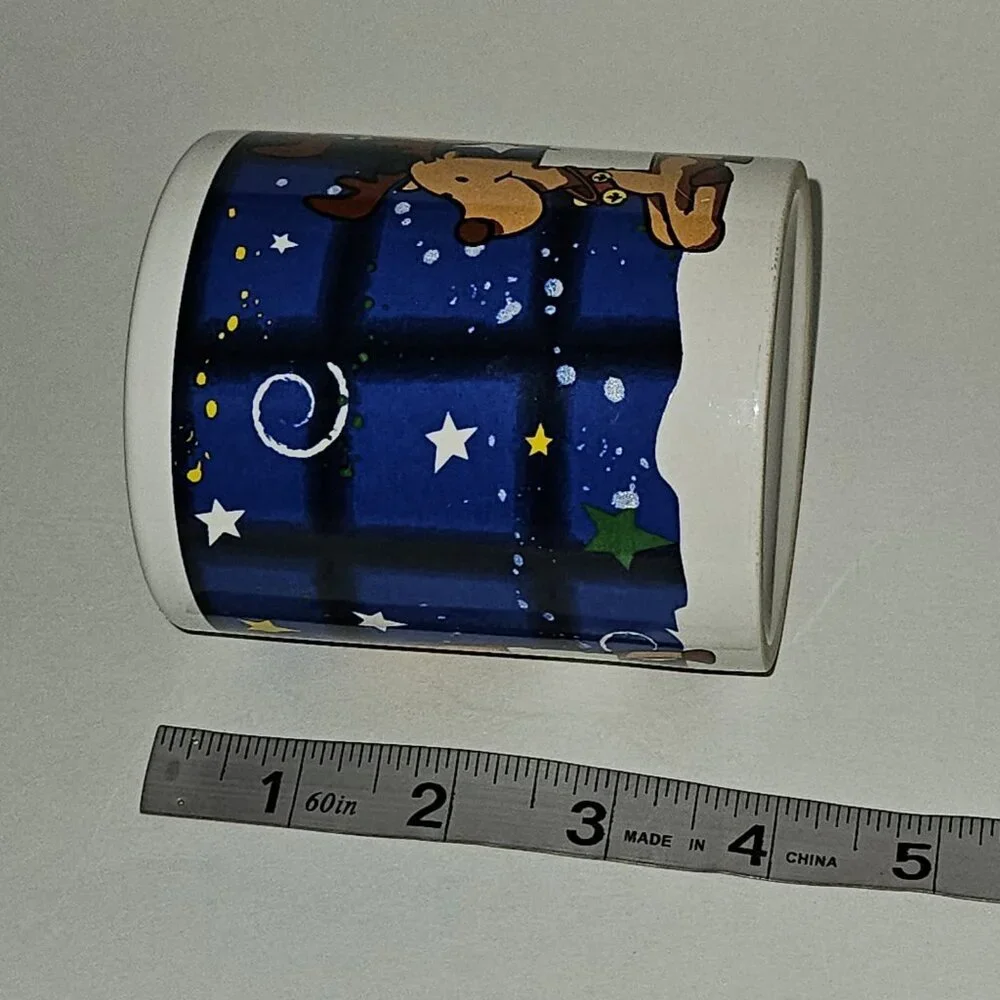 Reindeer Christmas Mug Coffee Cup Blue Brown TB Toy Trading Co